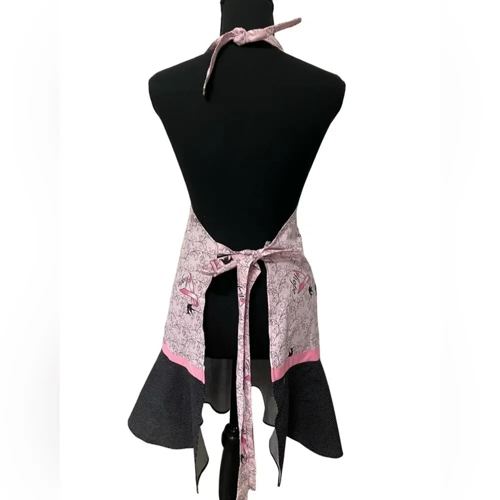Chic Pink and Black Kitchen Apron Cancer Awareness